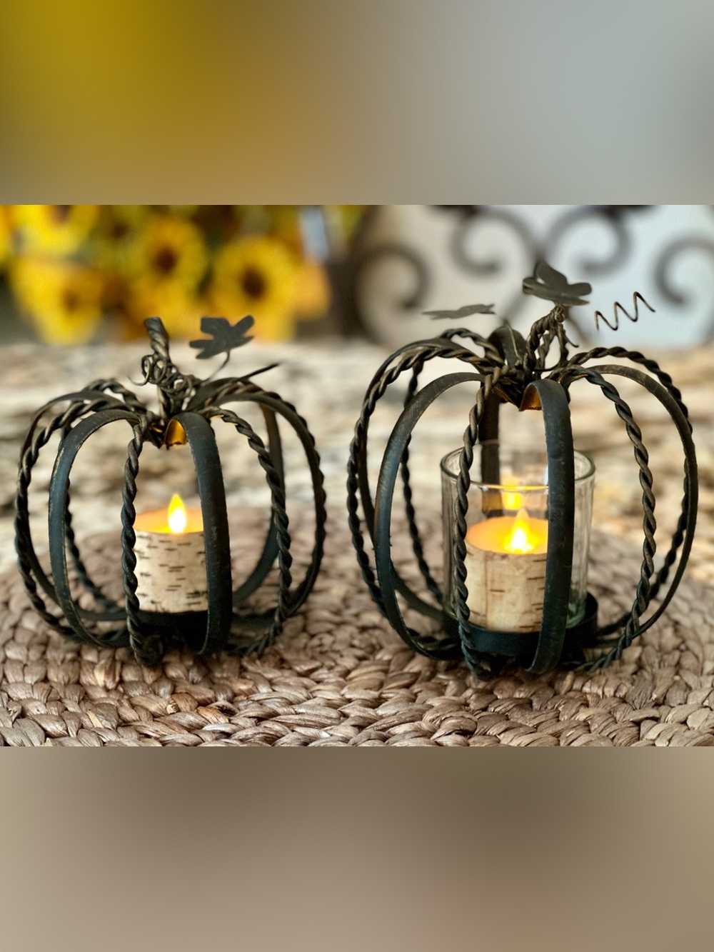 Pier 1 Twisted Metal Pumpkin Candle Holders 🤎 Set of 2